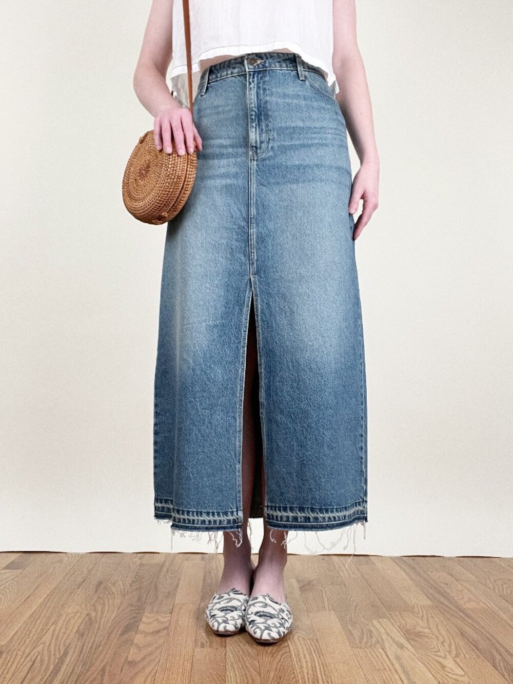 Vintage Y2K Wrangler Maxi Skirt Denim Front Slit High Waist Cowgirl Western Boho